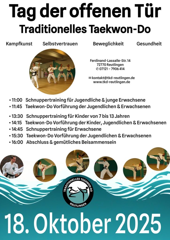 Programm für den Tag der offenen Tür
11 Uhr Schnuppertraining Jugendliche und junge Erwachsene
13:30 Schnuppertraining für Kinder
14:45 Schnuppertraining für Erwachsene